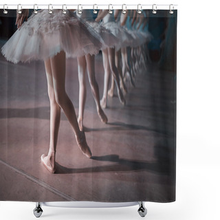 Personality  Dancers In White Tutu Synchronized Dancing Shower Curtains