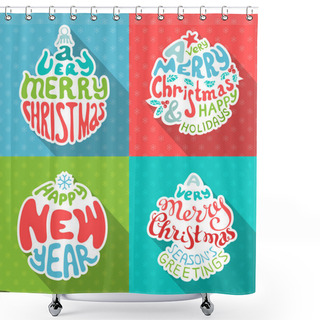 Personality  Merry Christmas And Happy New Year Letterings.  Shower Curtains