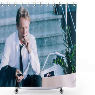 Personality  Fired Businessman With Cardboard Box Shower Curtains