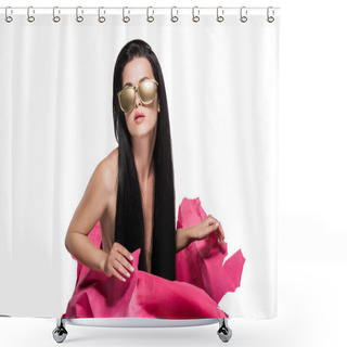 Personality  Woman In Gold Painted Sunglasses Shower Curtains