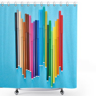 Personality  Set Of Bright Colored Felt-tip Pens Isolated On Blue Shower Curtains