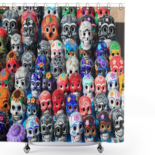 Personality  Mexican Skulls Colorful Ceramic Day Of The Dead Shower Curtains