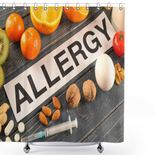 Personality  Word ALLERGY, Food And Syringe Shower Curtains
