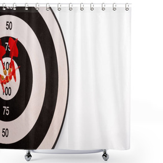 Personality  Top View Of Black And White Dartboard With Red Arrows Isolated On White  Shower Curtains