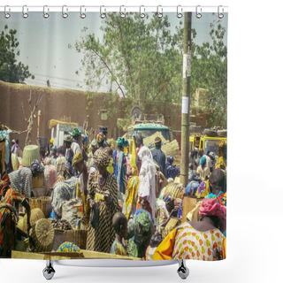 Personality  Timbuktu, Mali, Africa - February 3, 2008: People Selling And Buying At Town Market Shower Curtains