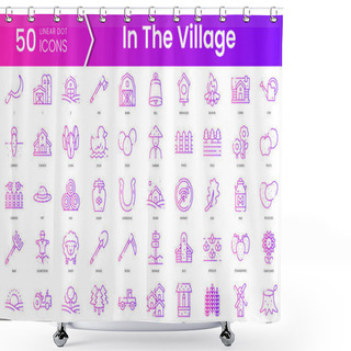 Personality  Set Of In The Village Icons. Gradient Style Icon Bundle. Vector Illustration Shower Curtains