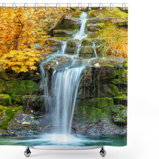 Personality  Landscape Of Waterfall In Yellow Autumn Forest Shower Curtains