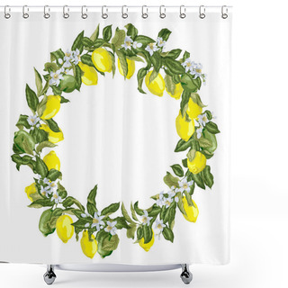 Personality  Citrus Wreath In Vector Graphic With Blooming Flowers And Branch Shower Curtains