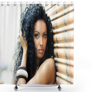 Personality  Portrait Of A Young Black Woman, Model Of Fashion In Urban Background Shower Curtains