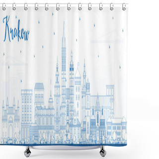 Personality  Outline Krakow Poland City Skyline With Blue Buildings. Shower Curtains