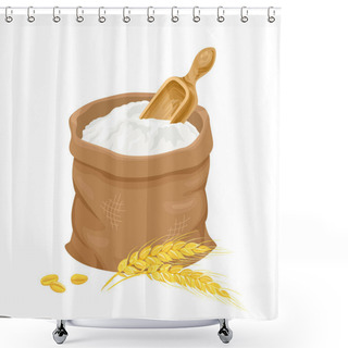 Personality  Sack With Wheat Flour And Golden Ears Isolated On White. Vector Cartoon Illustration Of Food. Shower Curtains