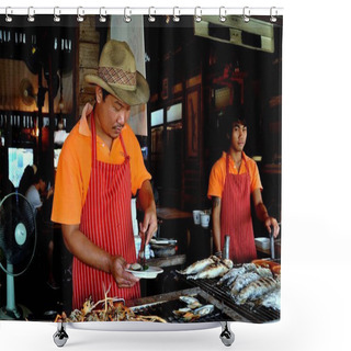 Personality  Amohawa, Thailand: Thai Chef At Floating Market Shower Curtains