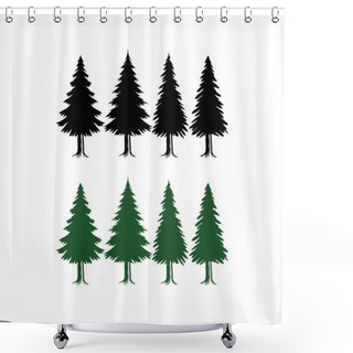 Personality  Pine Tree Silhouette Set Vector Template Green And Black Shower Curtains