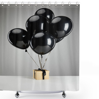 Personality  Bunch Of Black Balloons With Gift Box Isolated On Grey, Black Friday Concept Shower Curtains