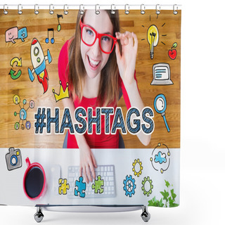 Personality  Hashtags Concept With Young Woman Shower Curtains