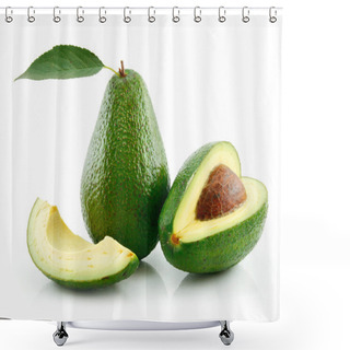 Personality  Ripe Avocado With Green Leaf Isolated On Shower Curtains