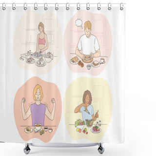 Personality  Healthy Food, Clean Eating, Diet, Weight Loss, Nutrition, Ingredients Concept Shower Curtains