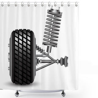 Personality  Front Car Suspension, Frontal View. Shower Curtains