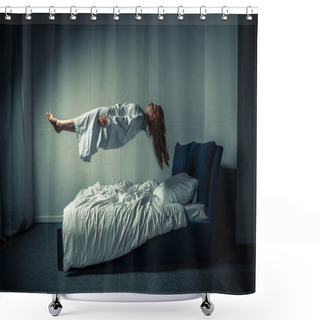 Personality  Obsessed Girl In Nightgown Sleeping And Levitating Over Bed Shower Curtains