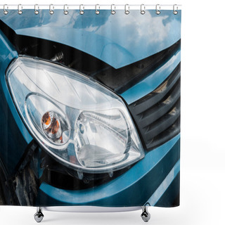 Personality  Selective Focus Of Headlight In Damaged Vehicle After Car Accident  Shower Curtains