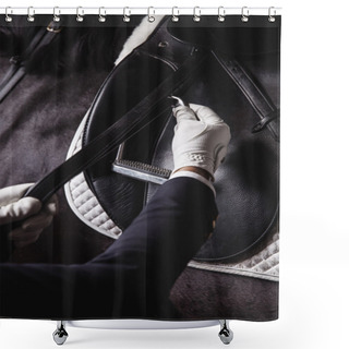 Personality  Jockey Prepearing Horse For The Ride Shower Curtains