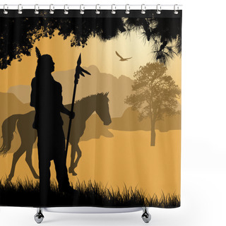 Personality  Native American Indian Silhouette With Spear And Horse Shower Curtains