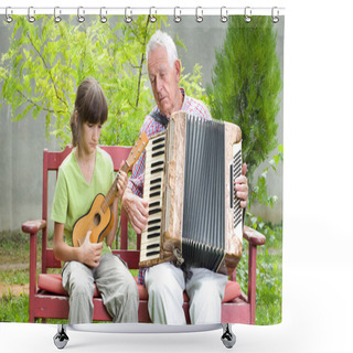 Personality  Guitar And Accordion Shower Curtains
