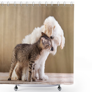 Personality  Friends - Dog And Cat Together Shower Curtains