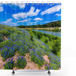 Personality  Wide Angle View Of Famous Texas Bluebonnet (Lupinus Texensis) Wi Shower Curtains