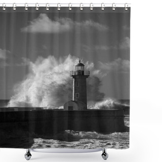 Personality  Infrared Old Lighthouse Under Heavy Storm Shower Curtains