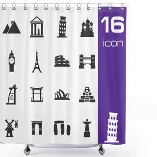 Personality  Vector Black Landmarks Icons Set Shower Curtains