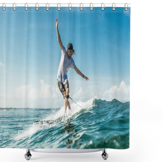 Personality  Male Surfer Riding Waves In Ocean At Nusa Dua Beach, Bali, Indonesia Shower Curtains