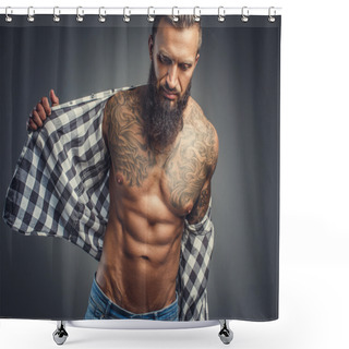 Personality  Tattooed Male Taking Off His Shirt Shower Curtains