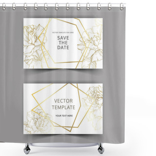 Personality  Vector. Golden Rose Flowers On Cards. Wedding Cards With Golden Borders. Thank You, Rsvp, Invitation Elegant Cards Illustration Graphic Set. Engraved Ink Art. Shower Curtains