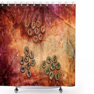 Personality  Three Sets Of Runes On Mottled Mystical Fabric Shower Curtains