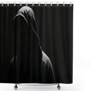 Personality  Silhouette Of Hooligan In Hoodie Isolated On Black  Shower Curtains