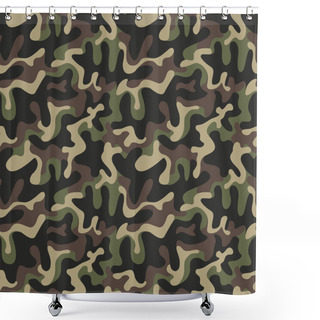 Personality  Seamless Military Camouflage Texture. Army Green Hunting, Camouflage Background For Textiles And Design. Vector Graphic Illustration. Fashionable Style Shower Curtains