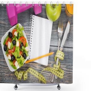 Personality  Workout And Fitness Dieting Copy Space Diary. Shower Curtains