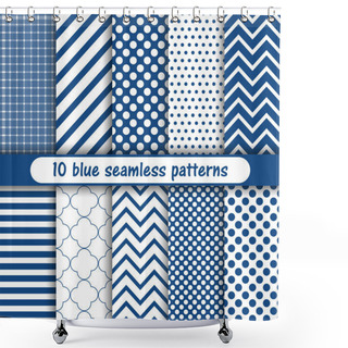 Personality  10 Blue Seamless Patterns. Set With Classic Blue Pantone Color Of The Year 2020. Shower Curtains