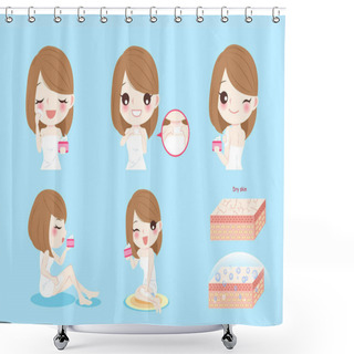 Personality  Woman With Dry Skin Shower Curtains