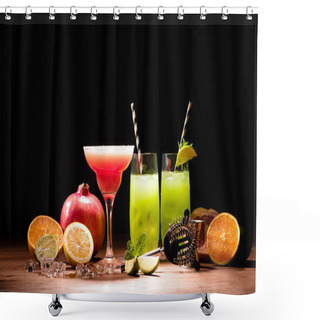 Personality  Alcohol Cocktails With Lime And Pomegranate On Table Shower Curtains