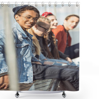Personality  Teenagers Spending Time At Skateboard Park Shower Curtains