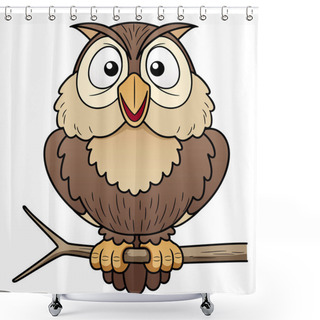 Personality  Cartoon Owl Sitting On Tree Branch Shower Curtains