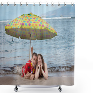 Personality  Funny Romantic Newlyweds In Hawaii Shower Curtains
