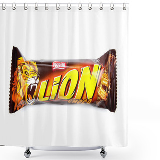 Personality  Itancourt, France - 01 30 2021: Lion Brand Chocolate Bar Manufactured By Nestle Shower Curtains