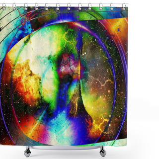 Personality  Viking Boat In Space And Stars, Computer Collage, Space With Light Flash. Boat With Wooden Dragon. Shower Curtains