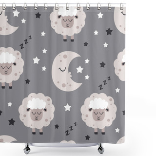 Personality  Seamless Pattern With Moon And Baby Sheep-  Vector Illustration, Eps Shower Curtains