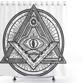 Personality  Quare And Compass Masonic Occultism Black White Eye Of Providence Illuminati  Illustration Shower Curtains