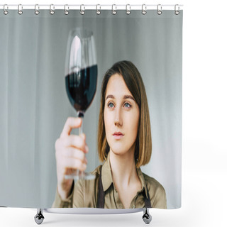 Personality  Sommelier Looking At Glass Of Wine  Shower Curtains