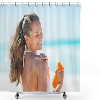 Personality  Woman Applying Sun Screen Creme Shower Curtains